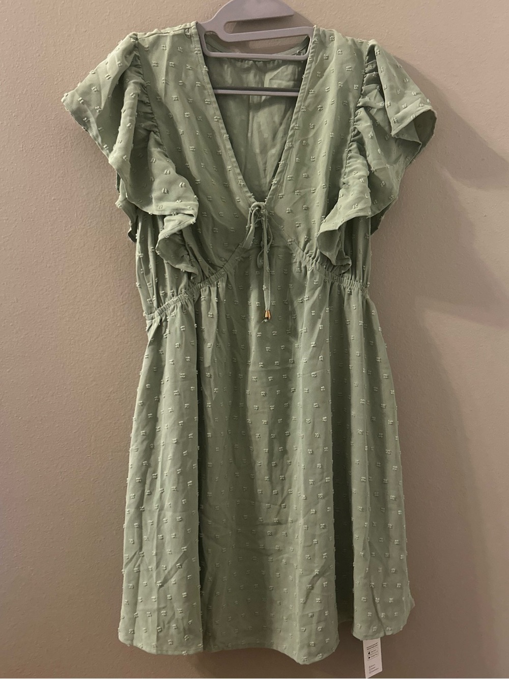 Cupshe Sage Green Swiss Dot Tie-Front Midi Dress